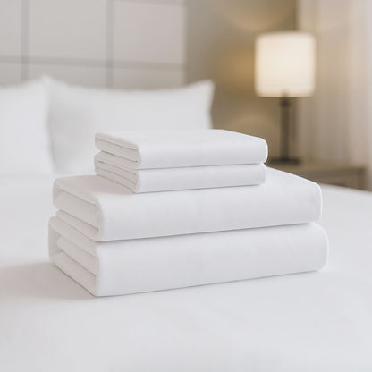 Percale Weave - Queen Luxury Cotton Sheet Set - Bright White