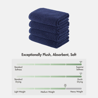 Diagonal Ribbed - 4 Piece Hand Towels Set - Navy