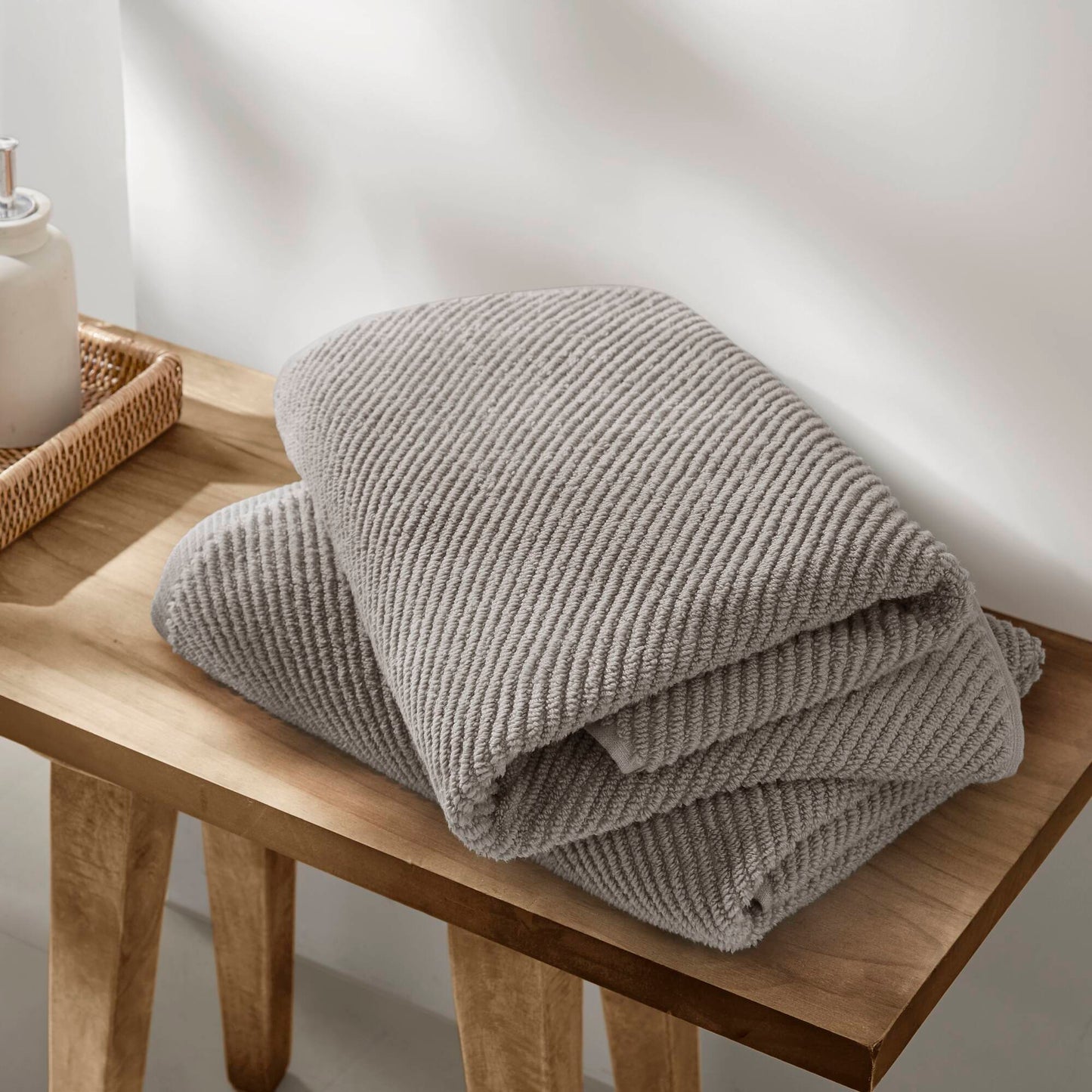 Diagonal Ribbed - 4 Piece Bath Towels Set - Gray